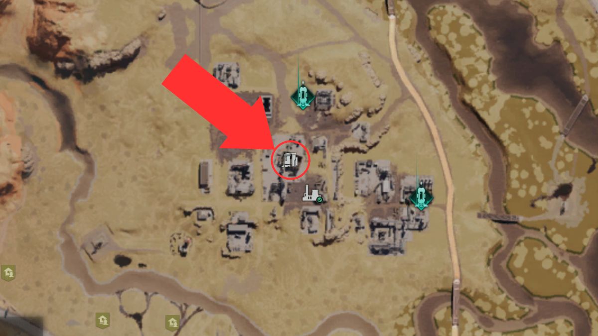 The location of a refinery which players can use to farm acid in Once Human marked on a map with a circle and arrow. 