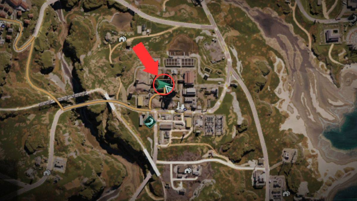 The map in Once Human with the location of the Mystical Crate at Hearst Industries highlighted. 