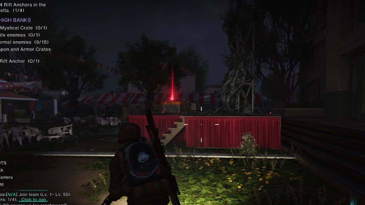 The Mystical Crate at High Banks in Once Human, near a billboard in the center of town.