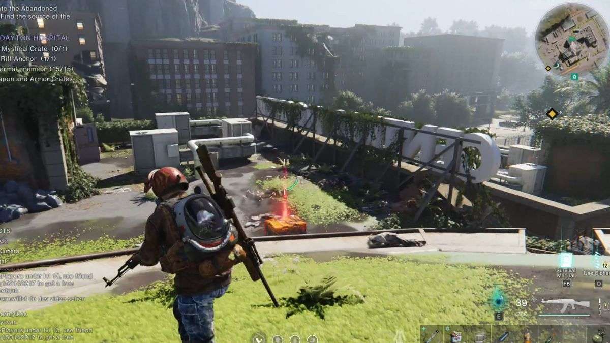 A player on the roof of the Dayton Hospital showing the location of the Mystical Crate.