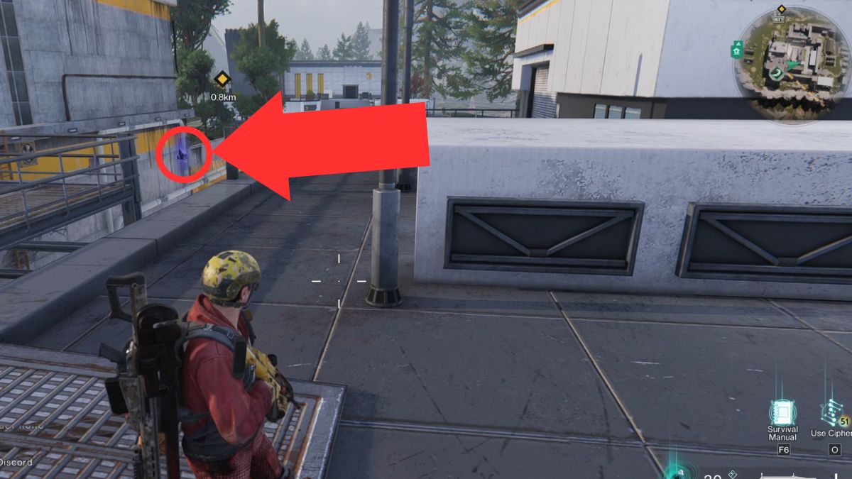 The purple orb that unlocks the hidden Mystical Crate at Ricci Securement Point highlighted by an arrow and circle. 
