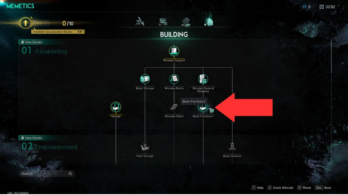 The research screen in Once Human showing how to unlock beds so that players can restore sanity in Once Human.