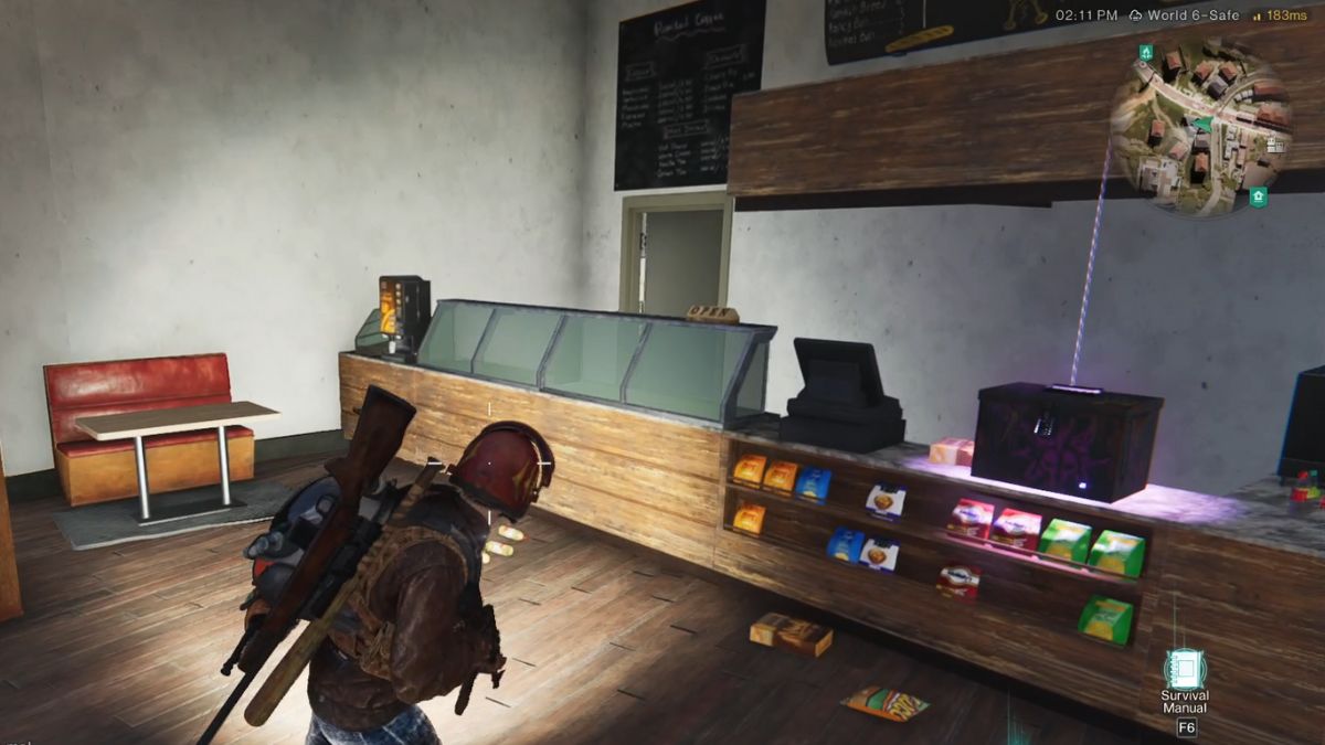 The secret quest chest in a coffee shop at High Banks in Once Human.