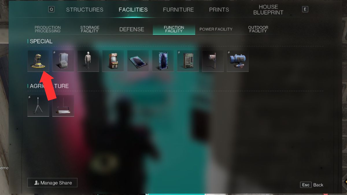 The location of the Stardust Resonant Filter that's used in Territory Purification marked in the player's build menu in Once Human.
