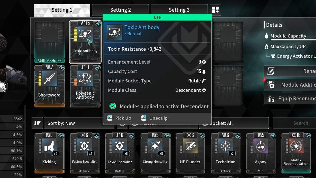 The Toxic Antibody Descendant Module that helps in the Devourer fight in The First Descendant. 