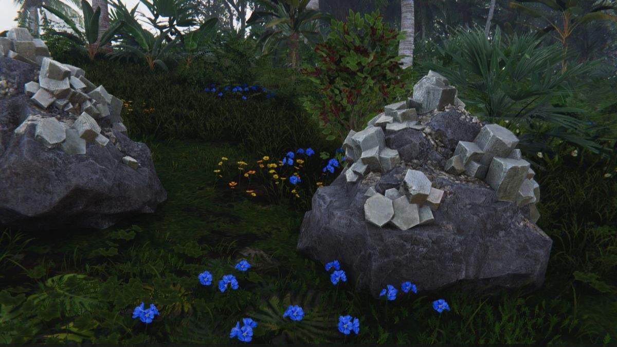 Tin ores in a field in Once Human, showing players what they look like in-game.