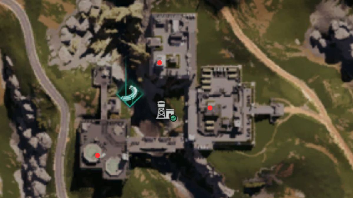 All weapon and armor crate locations marked on a map of Gaia Military Base in Once Human.