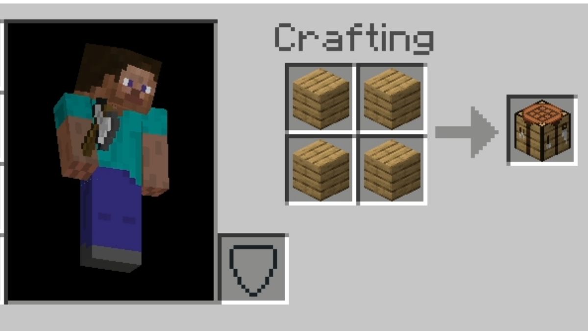 The crafting table recipe in the player's inventory crafting screen in Minecraft.