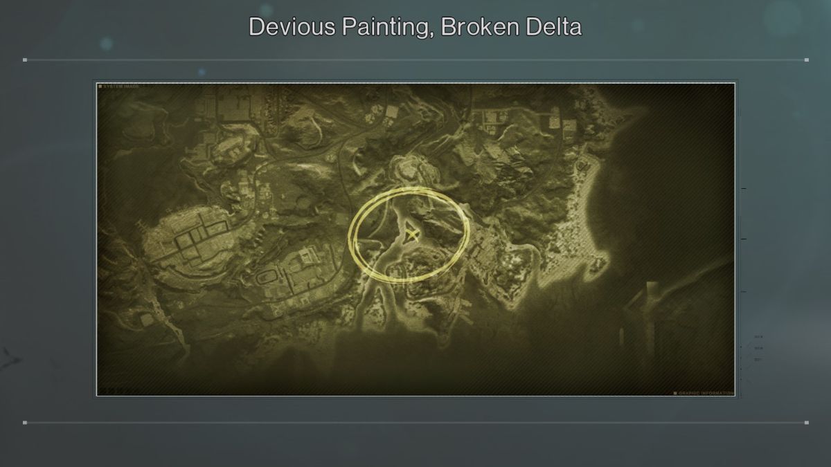 A Devious Painting map acquired from starting the puzzle at the ruined buildings.
