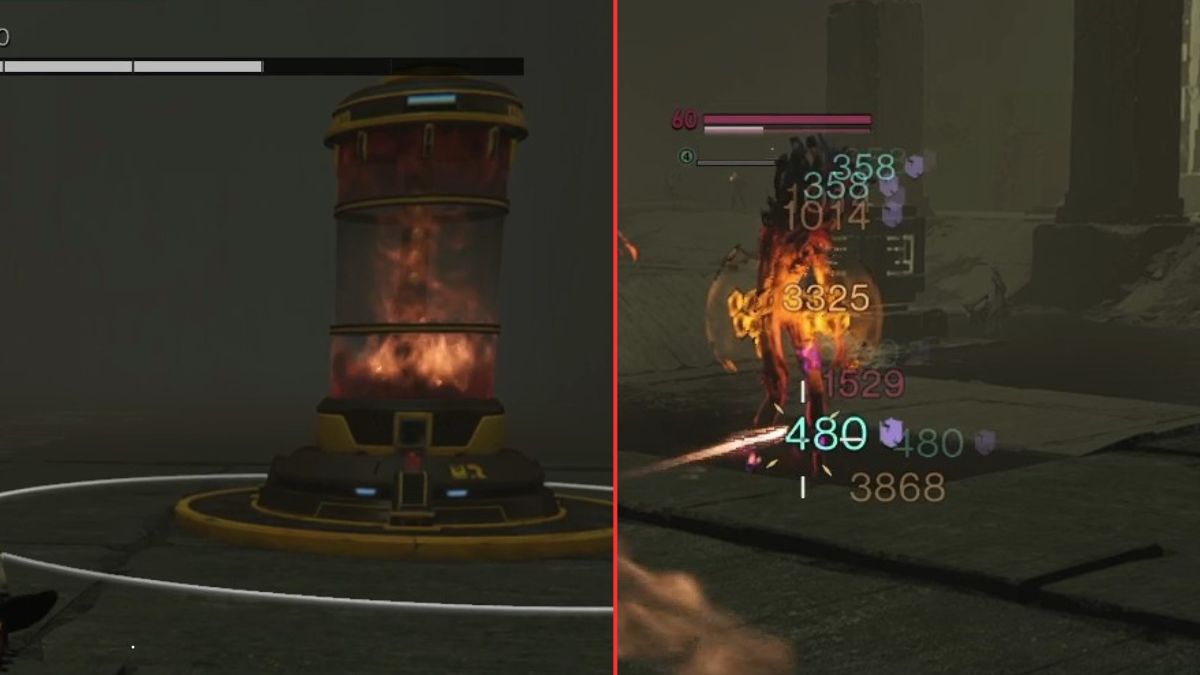 The fire tank beside the fire Glutton in Lea Labs to help players understand the mechanics.