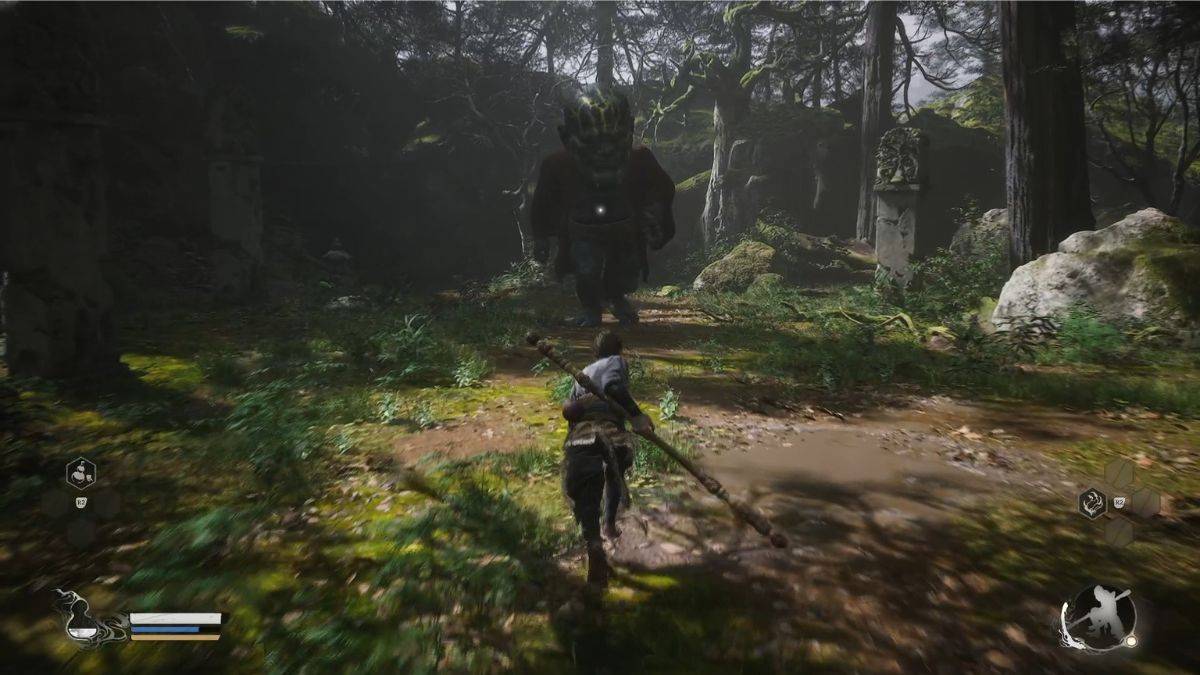 A player approaches a Wandering Wight in the Forest of Wolves in Black Myth: Wukong.
