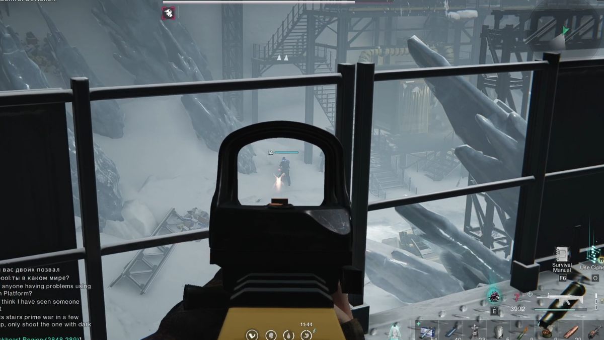 A player engaging enemies in the boss room at Securement Silo PSI in Once Human.