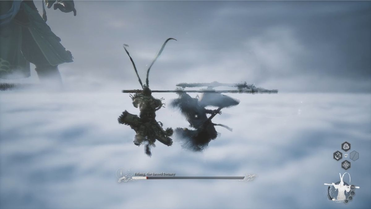 A player fights the first boss on the clouds in the Intro Sequence in Black Myth: Wukong