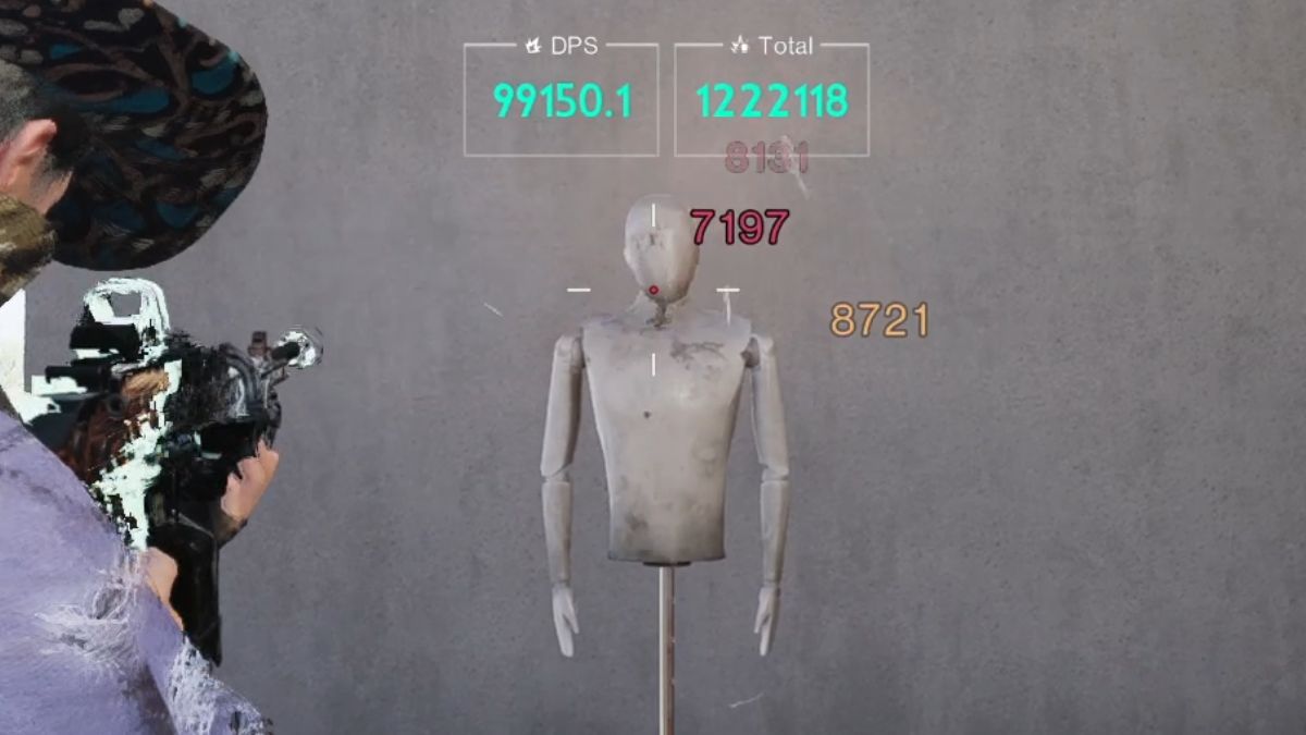 A player tests the Fast Gunner build against a training dummy in Once Human.