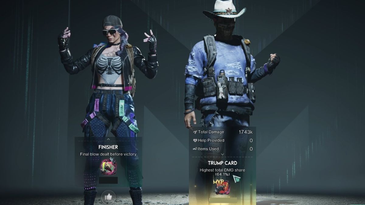 The Shadow Hound victory screen in Once Human, showing the total damage dealt by the Fast Gunner player.