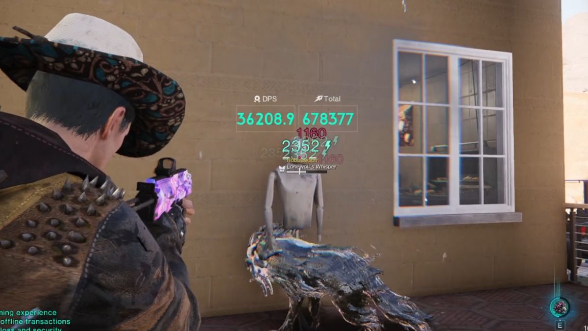 The damage per second of the Power Surge Build on a testing dummy, peaking at 36,000 while the deviation fights alongside the player. 