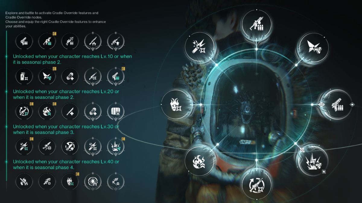 The Cradle Override screen in Once Human showcasing the best selections for the Power Surge Build. 