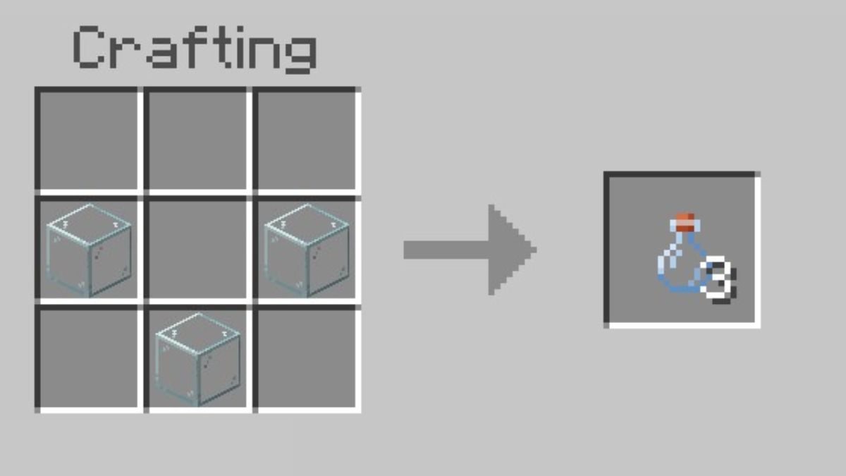 The glass bottle recipe laid out on a crafting table, a requirement for using the brewing stand in Minecraft.