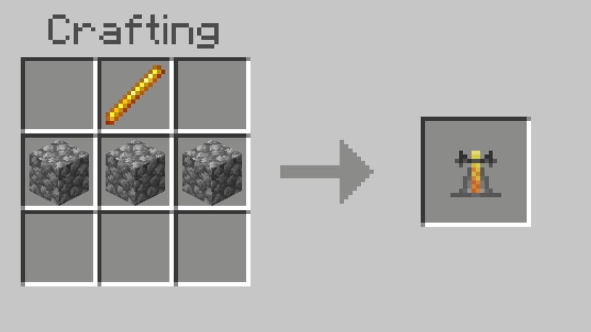 The Brewing Stand recipe in Minecraft laid out on a crafting table.