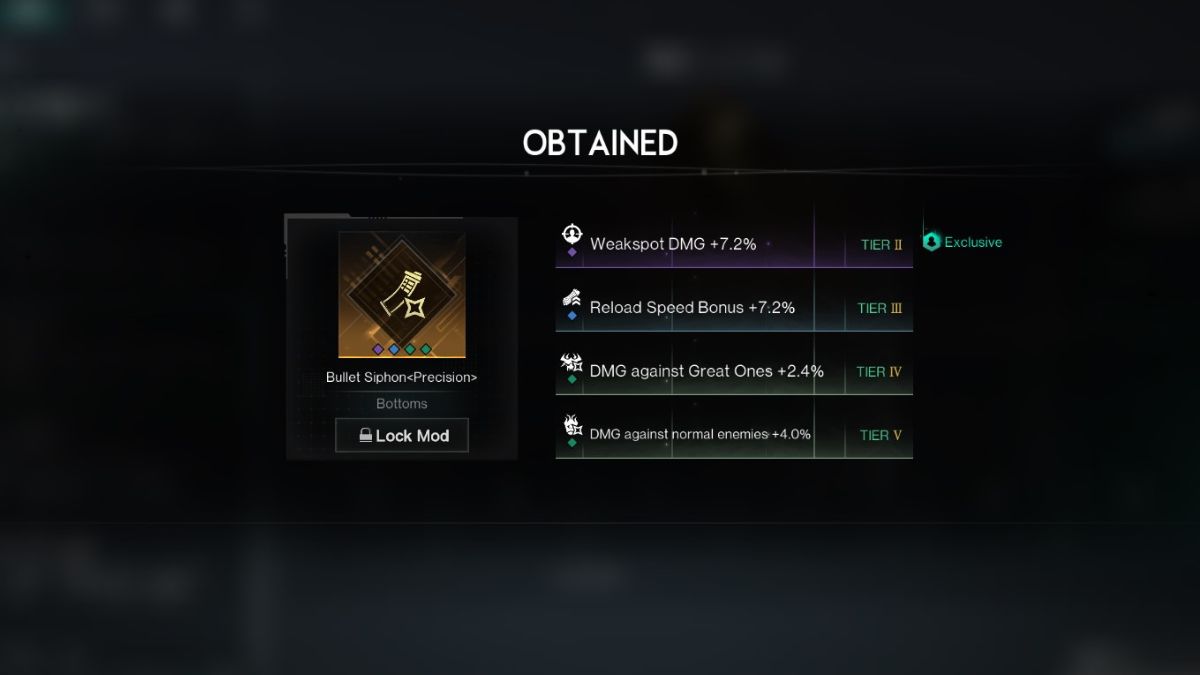 The Bullet Siphon mod I created using the new mod conversion feature in Once Human, with attributes visible.