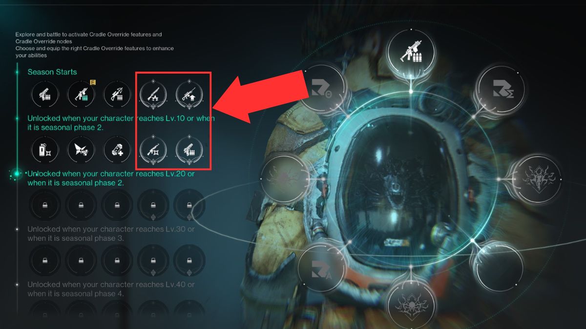 Cradle Overrides that deal damage to Super Anomaly Morphic Crates in Once Human, highlighted by a block and an arrow. 