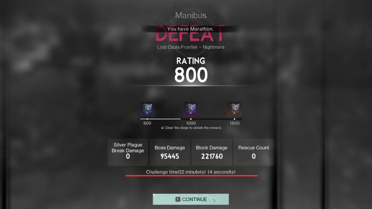 The defeated screen in Once Human after losing the Nightmare Prime War against the Manibus.