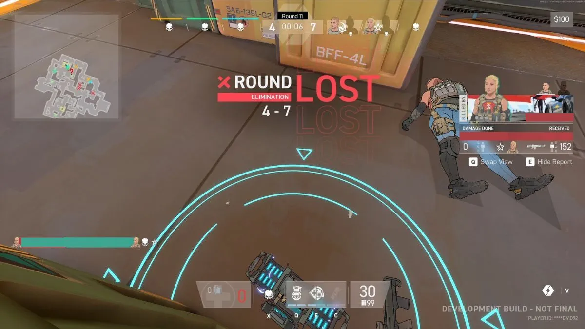 The round-lost screen after a player got defeated by the Zeus in Spectre Divide closed beta. 