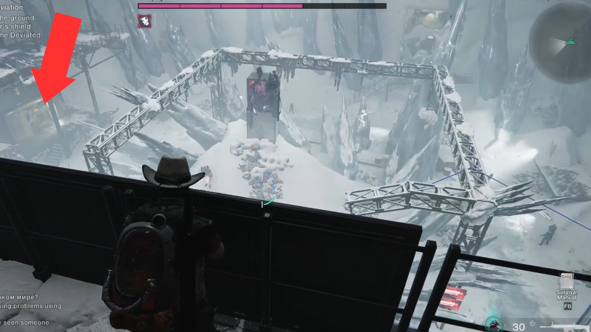 The second generator location in the Securement Silo PSI boss fight marked by an arrow in Once Human.