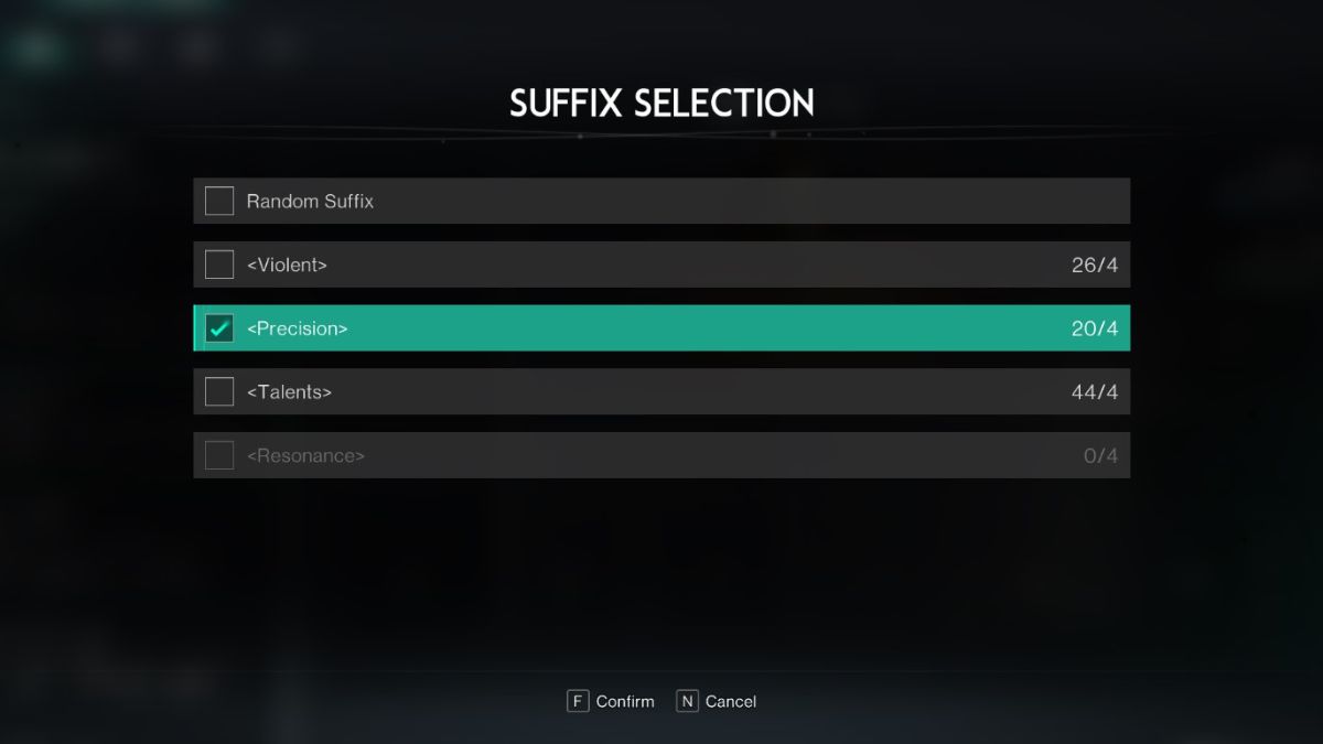 The Suffix selection screen where Players can choose which suffix they want on the converted mod.