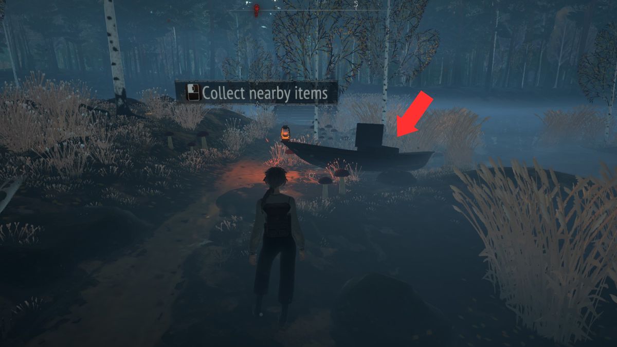 A boat with a chest in it highlighted with an Arrow in Reka, near the witch hut.