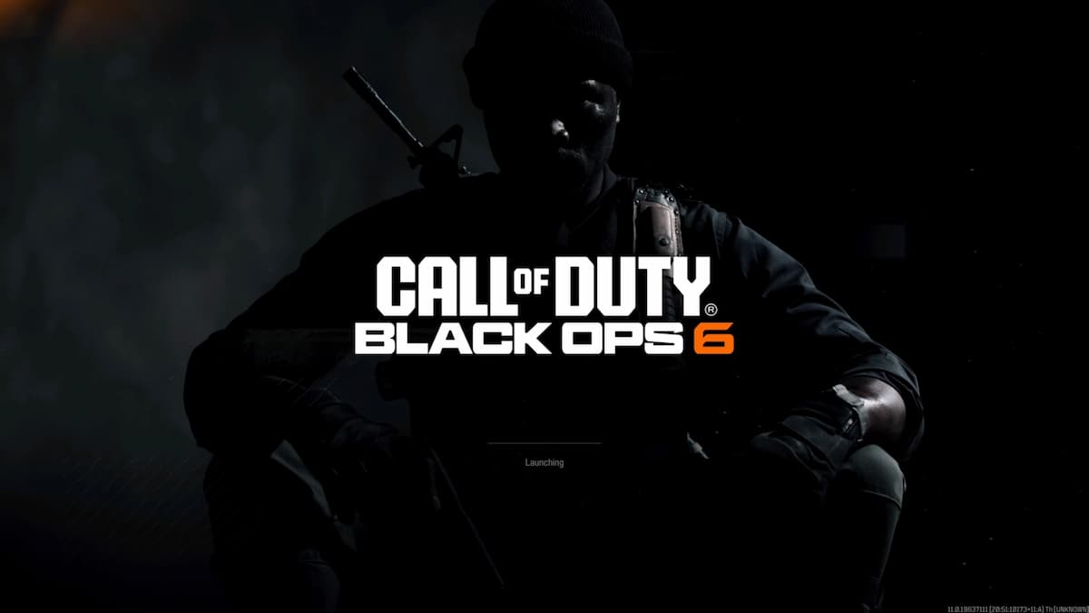 Title screen of Call of Duty: Black Ops 6 showing a shadowed silhouette of a soldier sitting with a rifle. The game’s logo is prominently displayed in the center, capturing the dark and intense atmosphere typical of the Black Ops series. The screen sets the tone for the game, highlighting the gritty and suspenseful theme of the upcoming release.