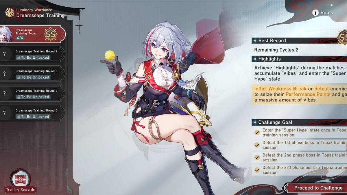 The Dreamscape Training screen in Luminary Wardance event in Honkai: Star Rail.