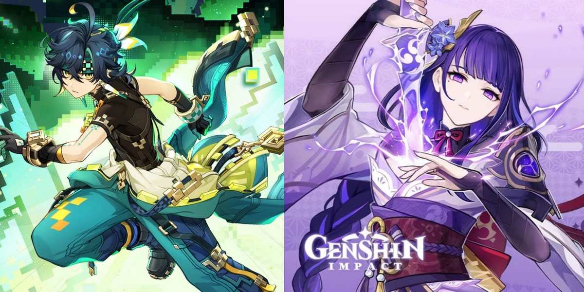 Image showing artwork of Kinich and Raiden Shogun from Genshin Impact