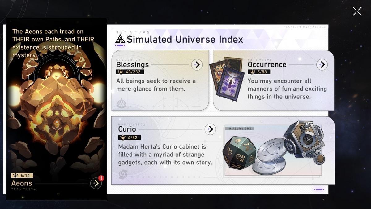 Image of an in-game screenshot from the Simulated Universe menu in Honkai: Star Rail.