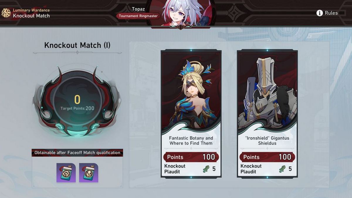 Knockout Match screen in Luminary Wardance event in Honkai: Star Rail.