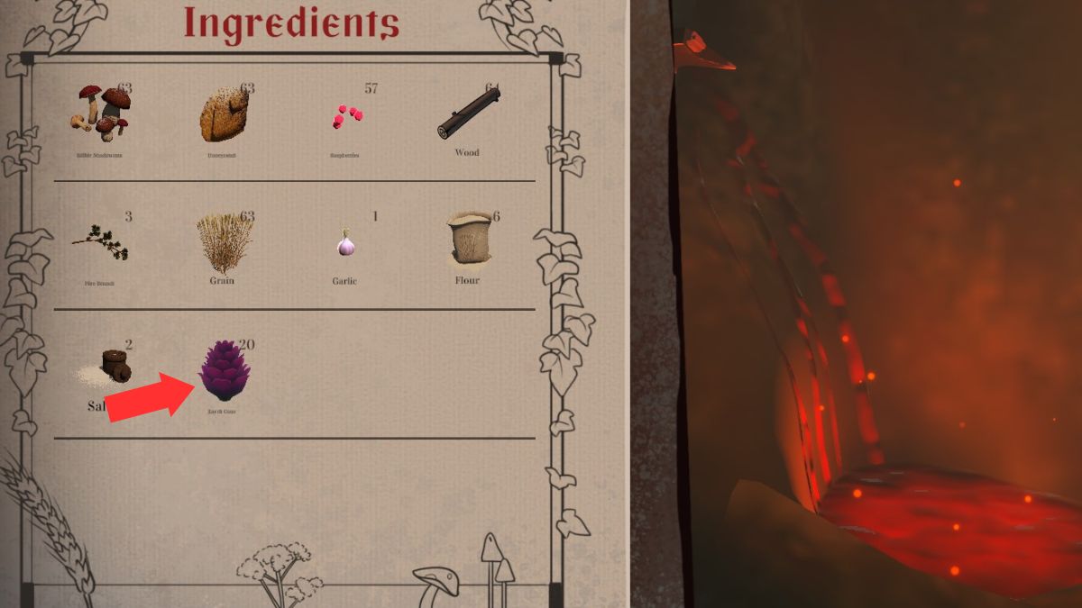 The Larch cones needed to progress in the Forest Spirit quest highlighted in the player inventory.