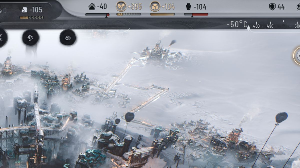 Los valores de recursos en la interfaz de usuario de Frostpunk 2 que pueden guiar la toma de decisiones sobre cómo aumentar la fuerza laboral disponible.