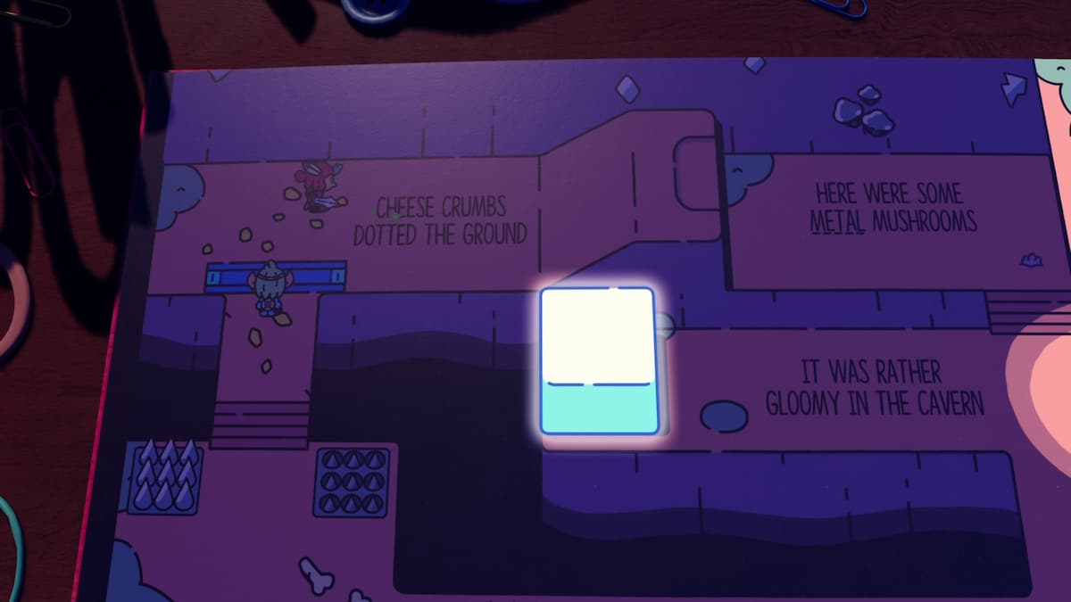 Migas de queso cubren el suelo mientras los personajes exploran las zonas sombrías del mundo del libro.