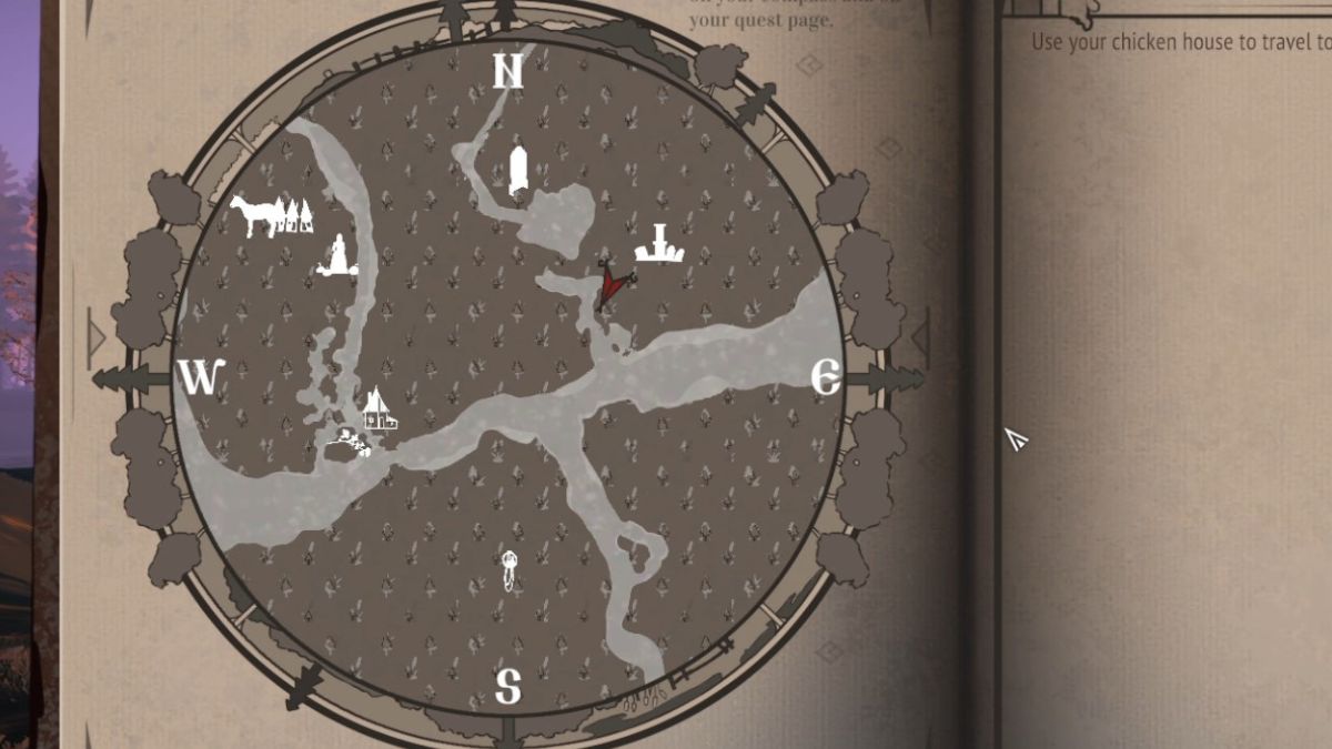 The location of a sack and a chest on a boat marked on a map of the first area in Reka.