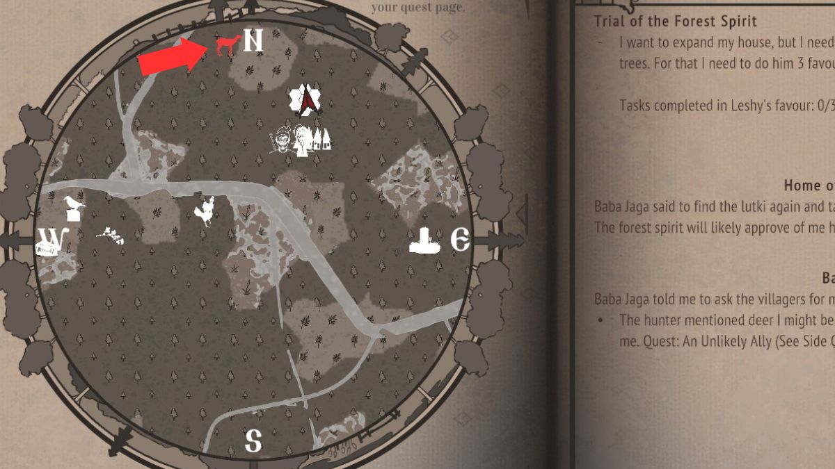 The deer icon displayed on a map in Reka, showing the location of a quest in the forest spirit saga.