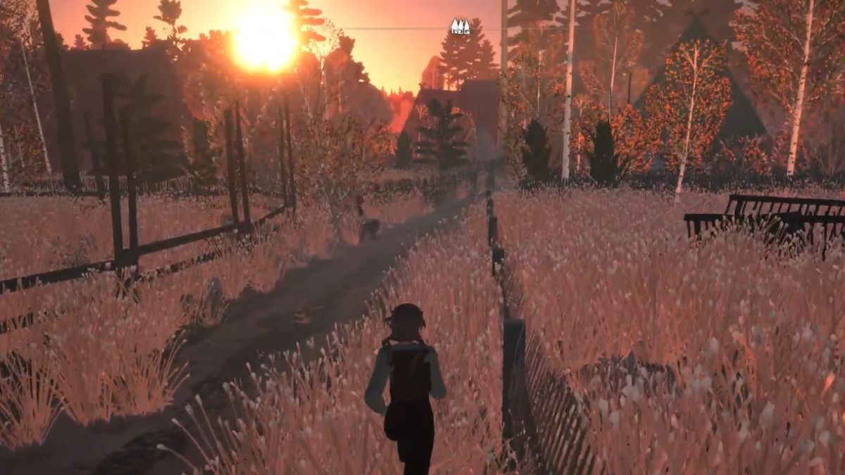 A player enters Kopnik in Reka as the sun sets over the village.