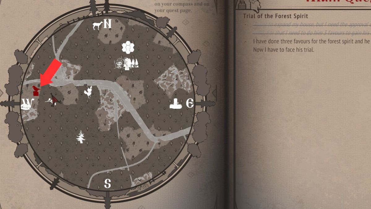 The graveyard keepers' icon displayed on a map in Reka as part of the Forest Spirit quest.