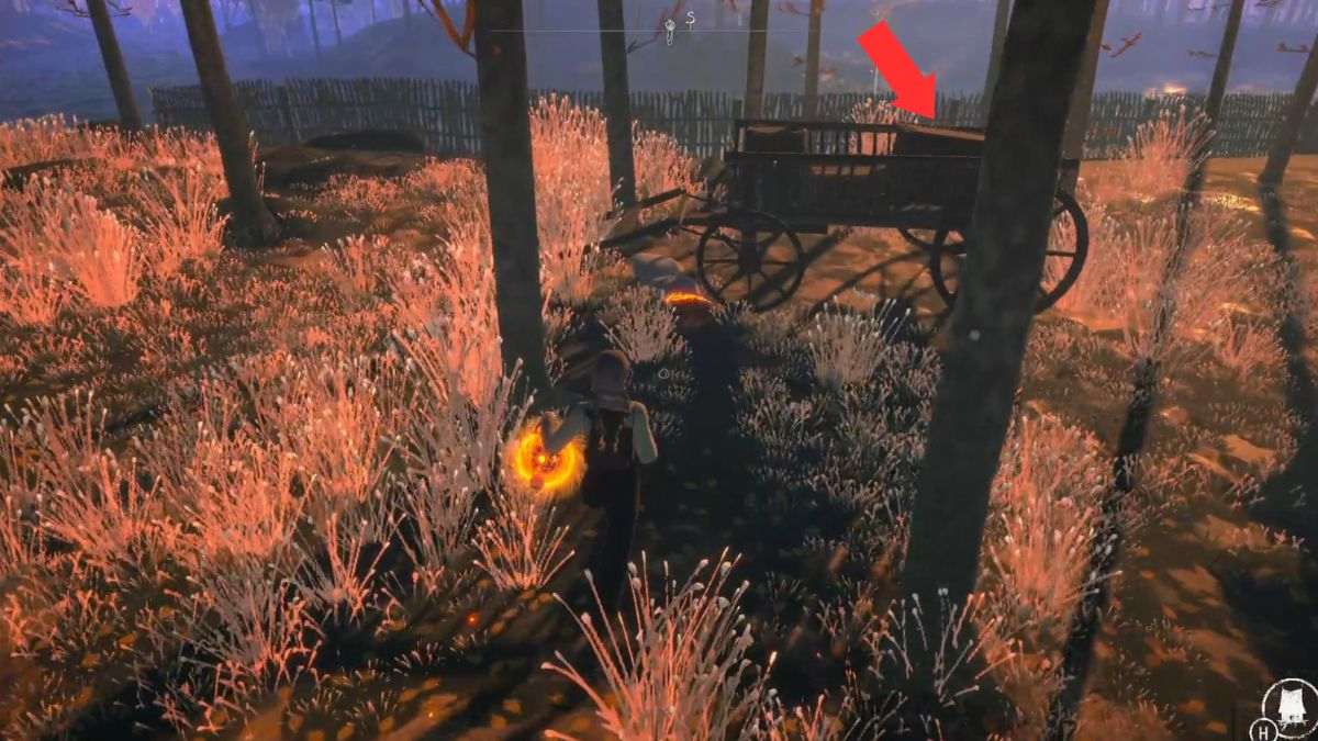 An arrow points out the location of a chest during the Old Woman's quests in Reka.