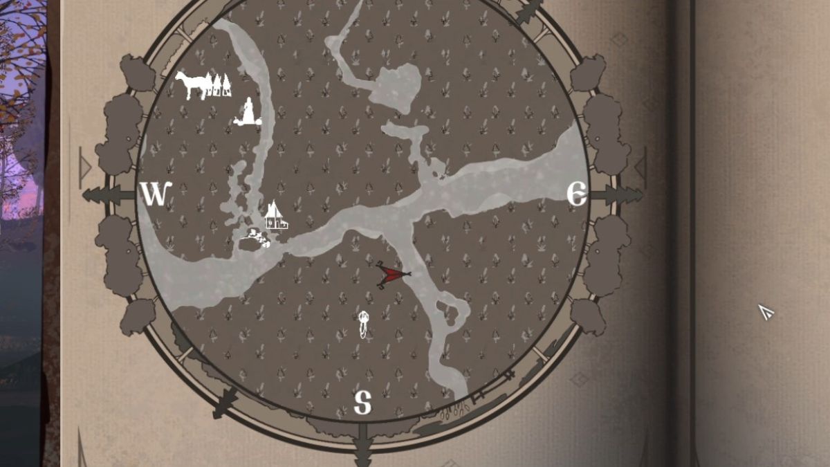 The Reka map showing the location of a chest inside a burnt-out house.