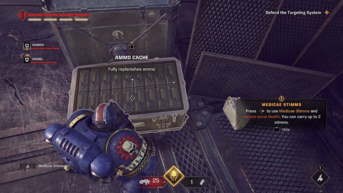 A player collects ammo from a cache after almost running out in the Skyfall mission during the Defend the Antennae objective. 